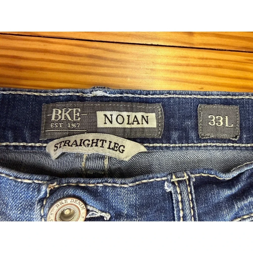 BKE‎ Nolan Straight Leg Men's Jeans Medium Wash 33L Cowboy Embroidered Pockets